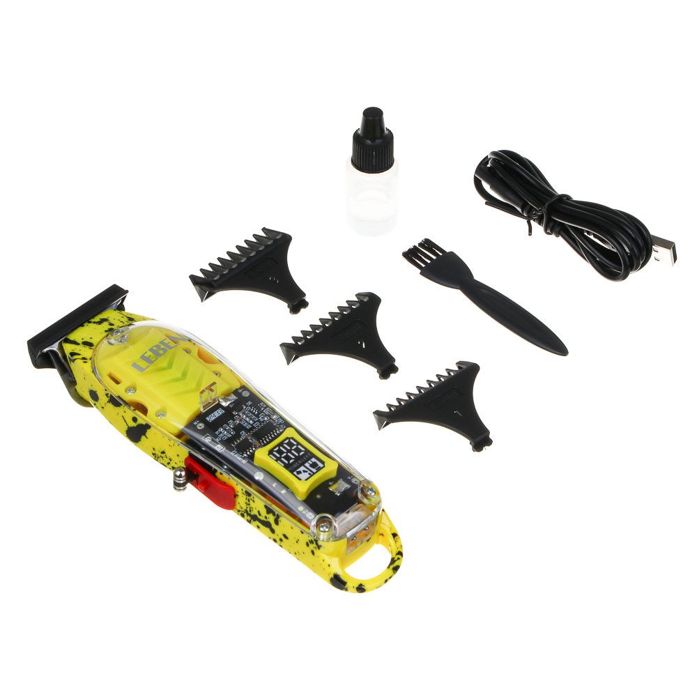 LEBEN Машинка для стрижки, 800 мА/ч, 2,5 часа работы, дисплей, прозрачный корпус - #4