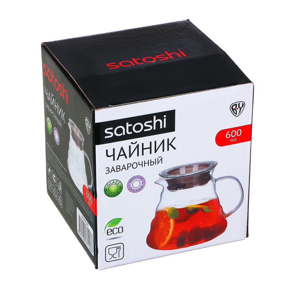 SATOSHI Чайник заварочный 600мл, стекло, силикон - #4
