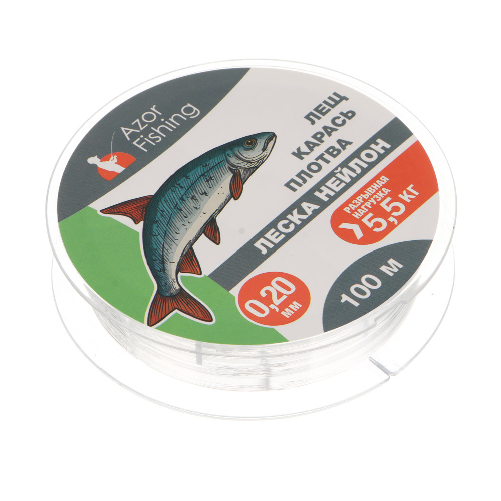 Леска "Лещ, Карась, Плотва" тм AZOR FISHING, нейлон, 100м, 0,20мм, 5,5кг, прозрачный - #3