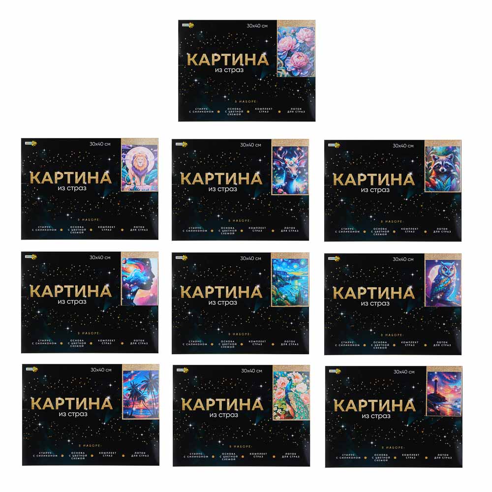 ХОББИХИТ Картина из страз, комплект: твердая основа, стразы, стилус, 30х40см, 10 дизайнов - #2