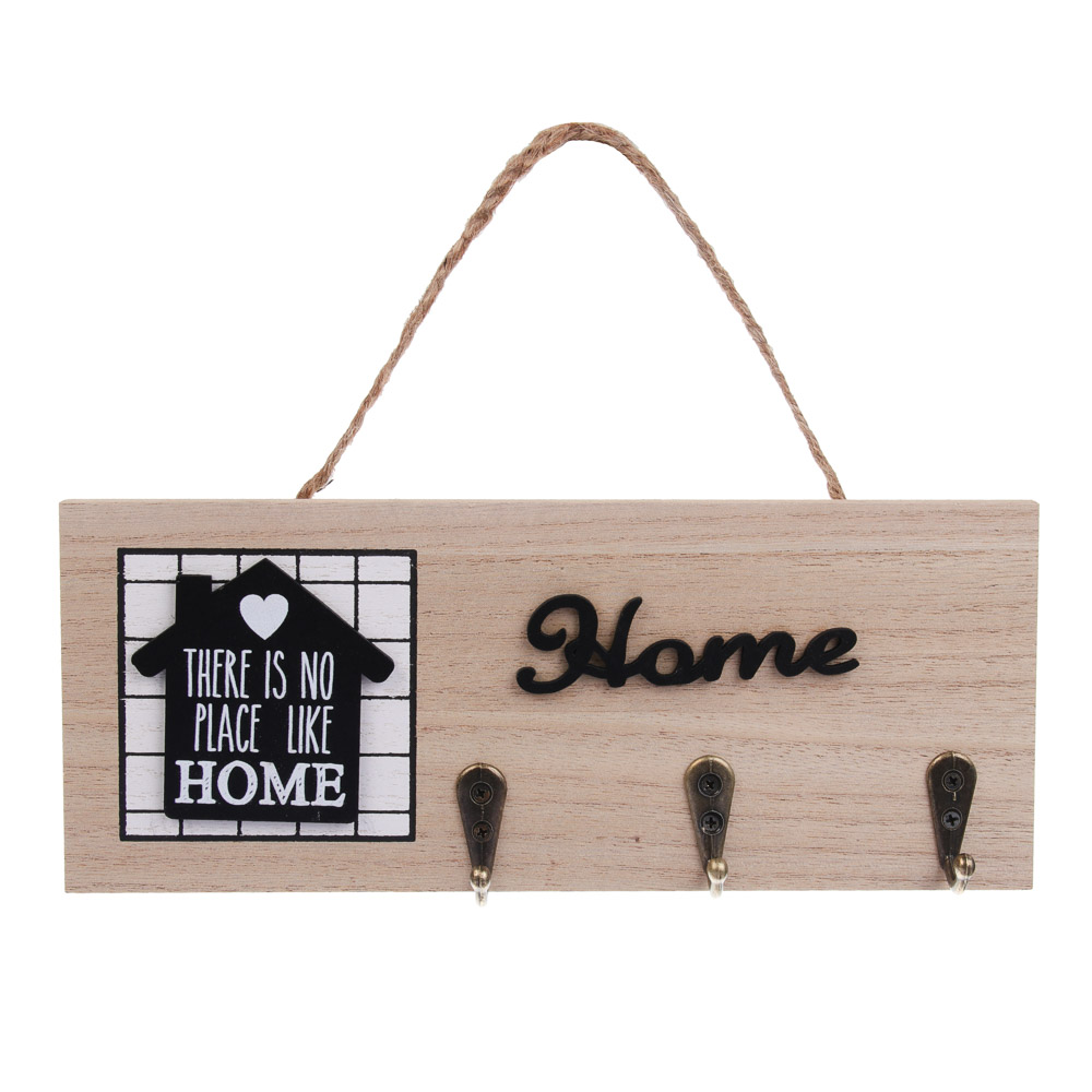 Ключница открытого типа HOME на 3 крючка, 23,5х9,5х3 см, МДФ, металл - #1