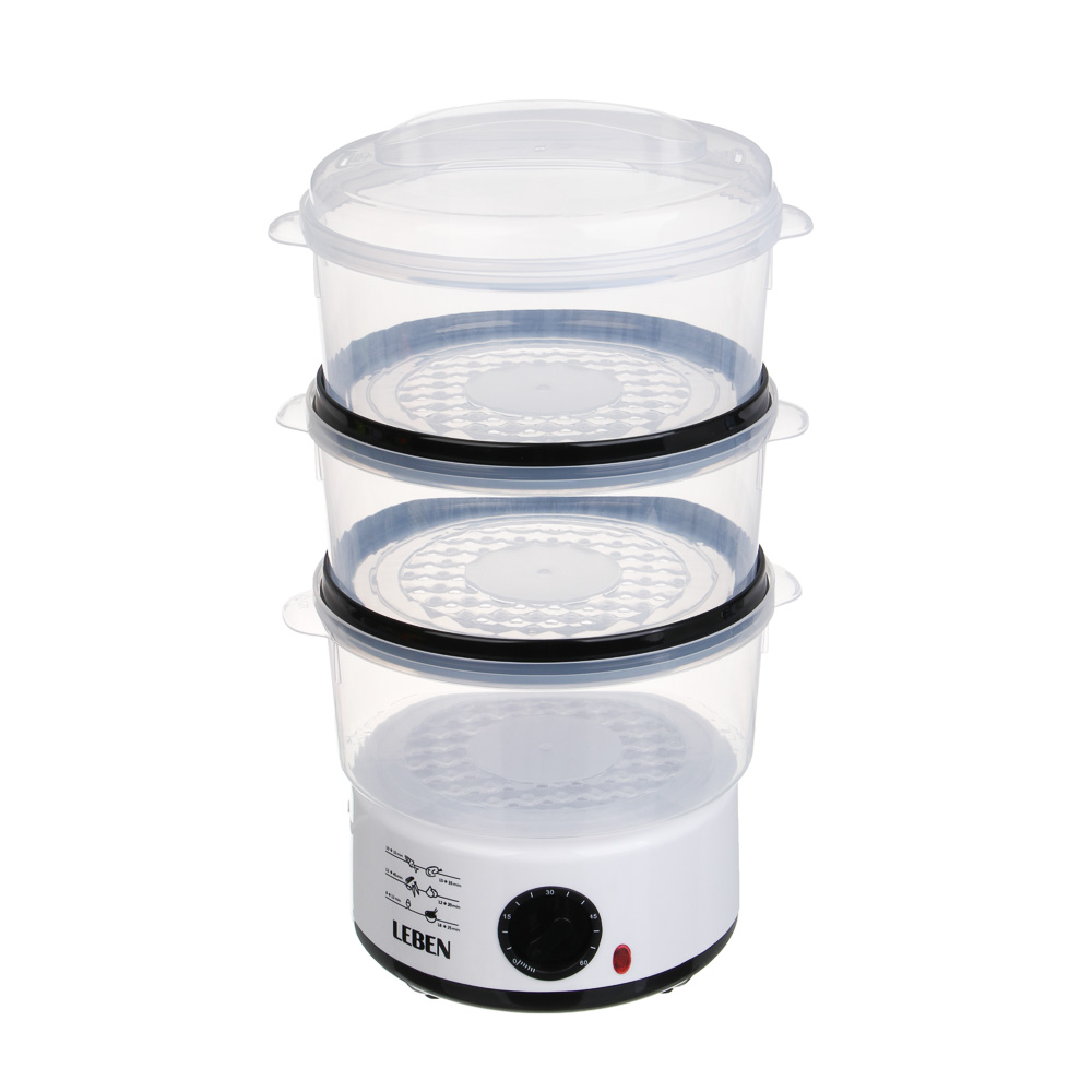 LEBEN Пароварка-мантоварка электрическая 800Вт, 3 яруса, 7,5 л, таймер, 220В - #1