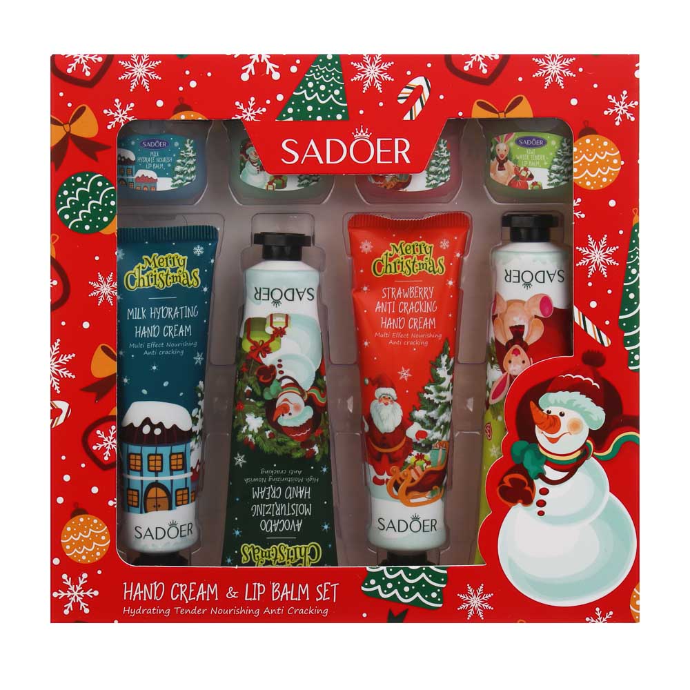 Набор 8 шт (кремы для рук 4 шт х 30гр, бальзамы для губ 4 шт х 7гр) тм SADOER Merry Xmas, подар.уп. - #17