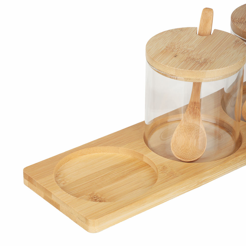 VETTA ЭКО Набор банок для хранения с ложкой, 3шт., 300мл, 28х10х9,5см, стекло, бамбук - #4