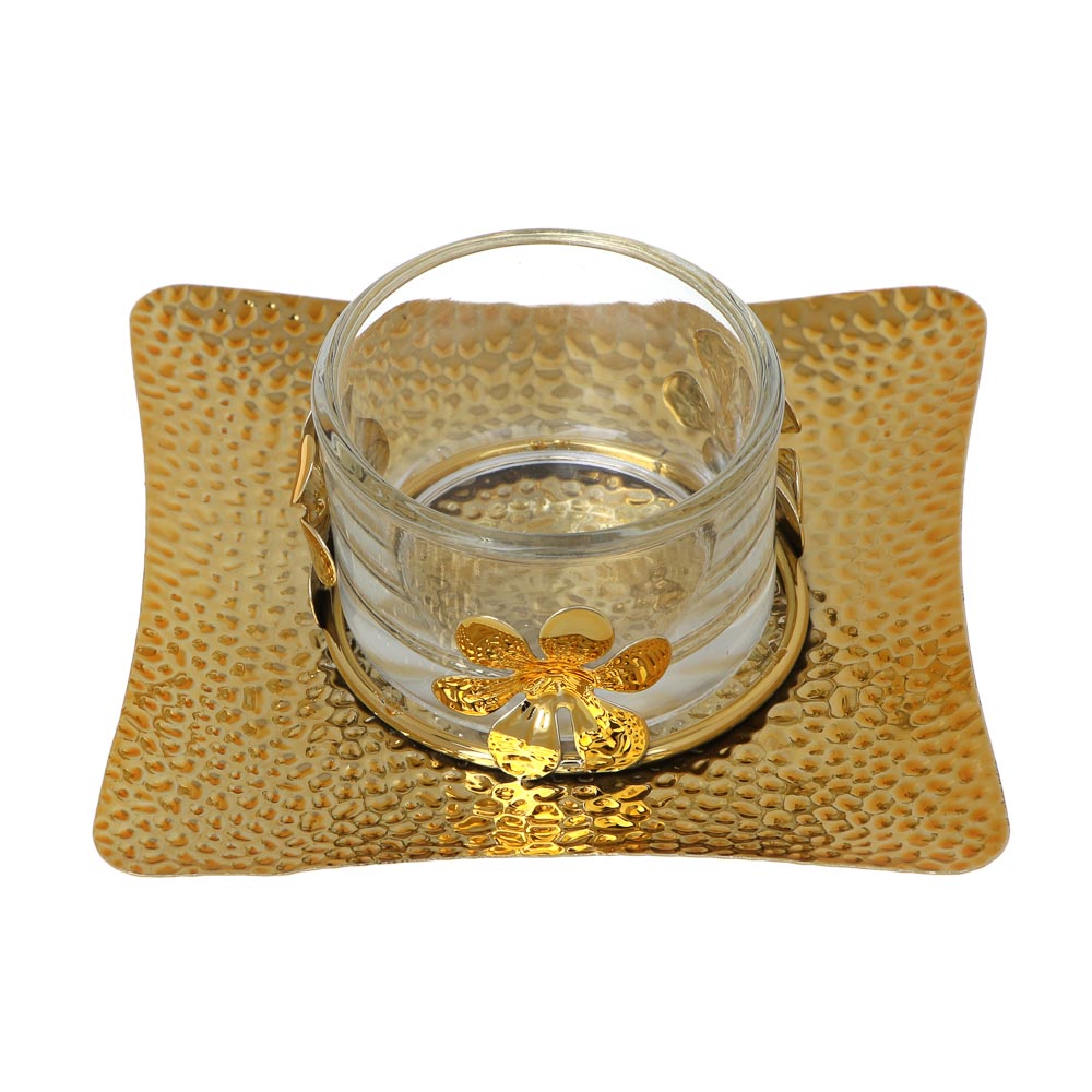 Подсвечник металлический со стеклянным стаканом для одной свечи, 10х10х3 см, арт.2 - #2