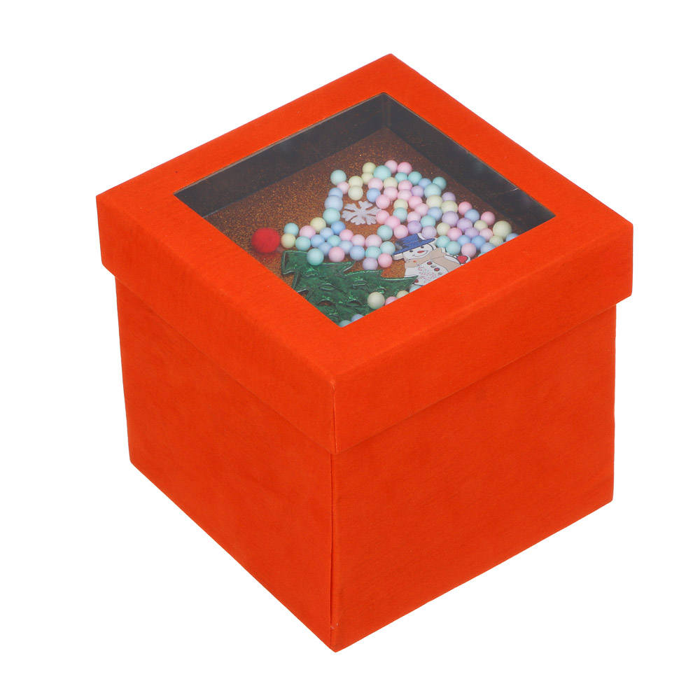 СНОУ БУМ Коробка подарочная бархатная, с ПВХ окном и декором внутри, 13x13x12,8 см, 4 цв.,квадратная - #2