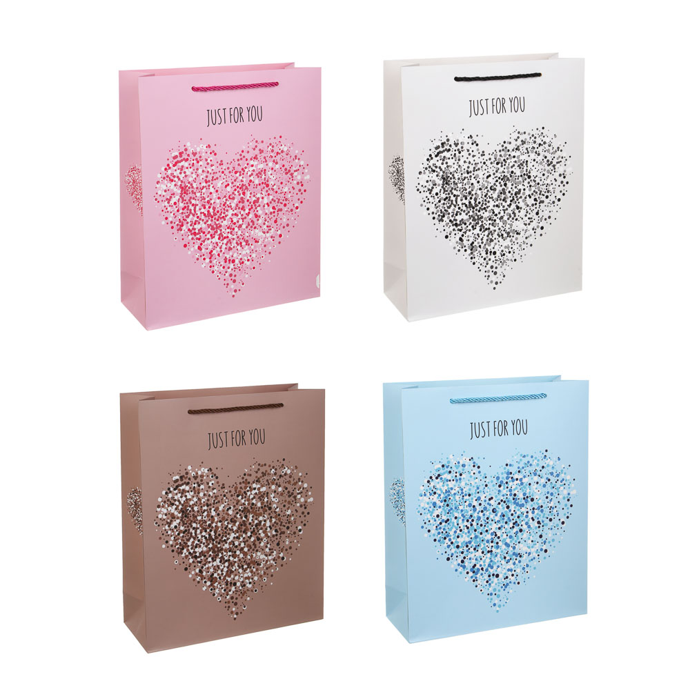 Пакет подарочный бумажный тм LADECOR L 26x32x10 см, "Сердце" арт 1, 4 дизайна - #1