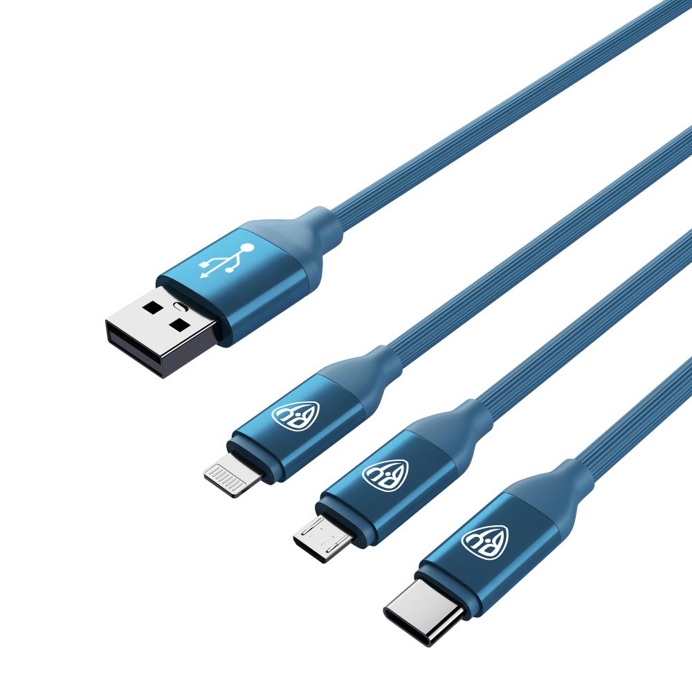 Кабель для зарядки BY 3 в 1, iP/Micro USB/Type-C, синий, 2.4А, 1,5 м  (931-213)