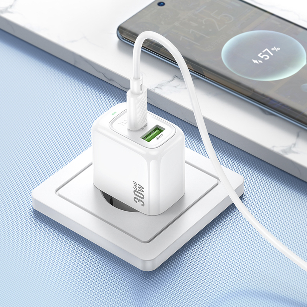 hoco. Зарядное устройство модель CS55A, USB+C 30W, цвет: белый - #8
