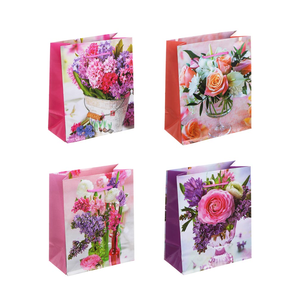 LADECOR Пакет подарочный, бумажный, 12x15x6 см, 4 дизайна, букеты - #1