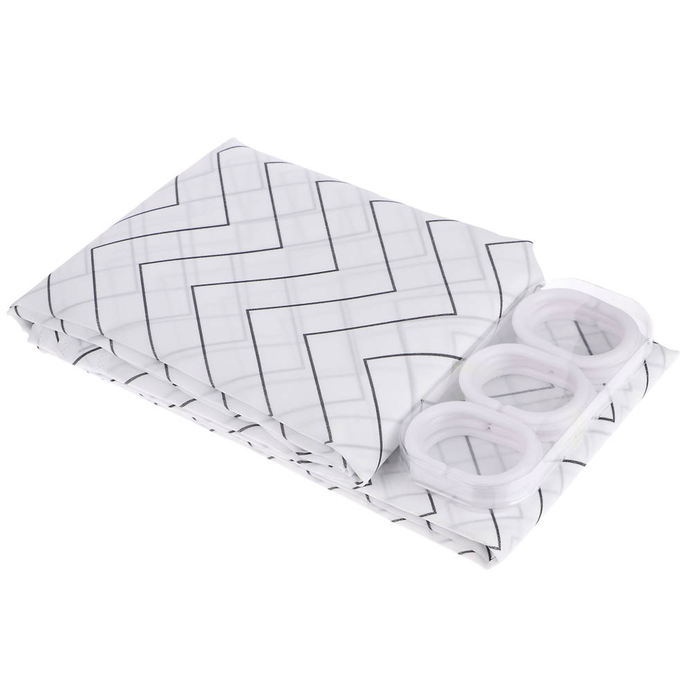 Шторка для ванной тм VETTA Рондо, полиэстер 90гр., 180x180 см, белый фон, темно-серые полосы - #4