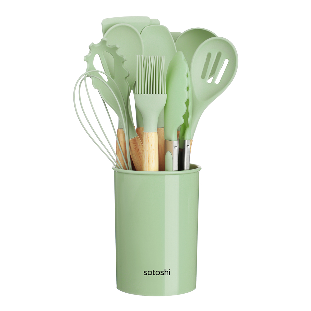 Набор кухонных принадлежностей SATOSHI Аллон, 12пр., оливковый, силикон - #1