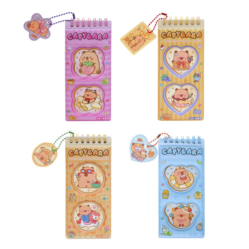 Записная книжка "Капибара" 7х26см, с наклейками и брелоком, PET, бумага, 4 дизайна, шоу-бокс - #1