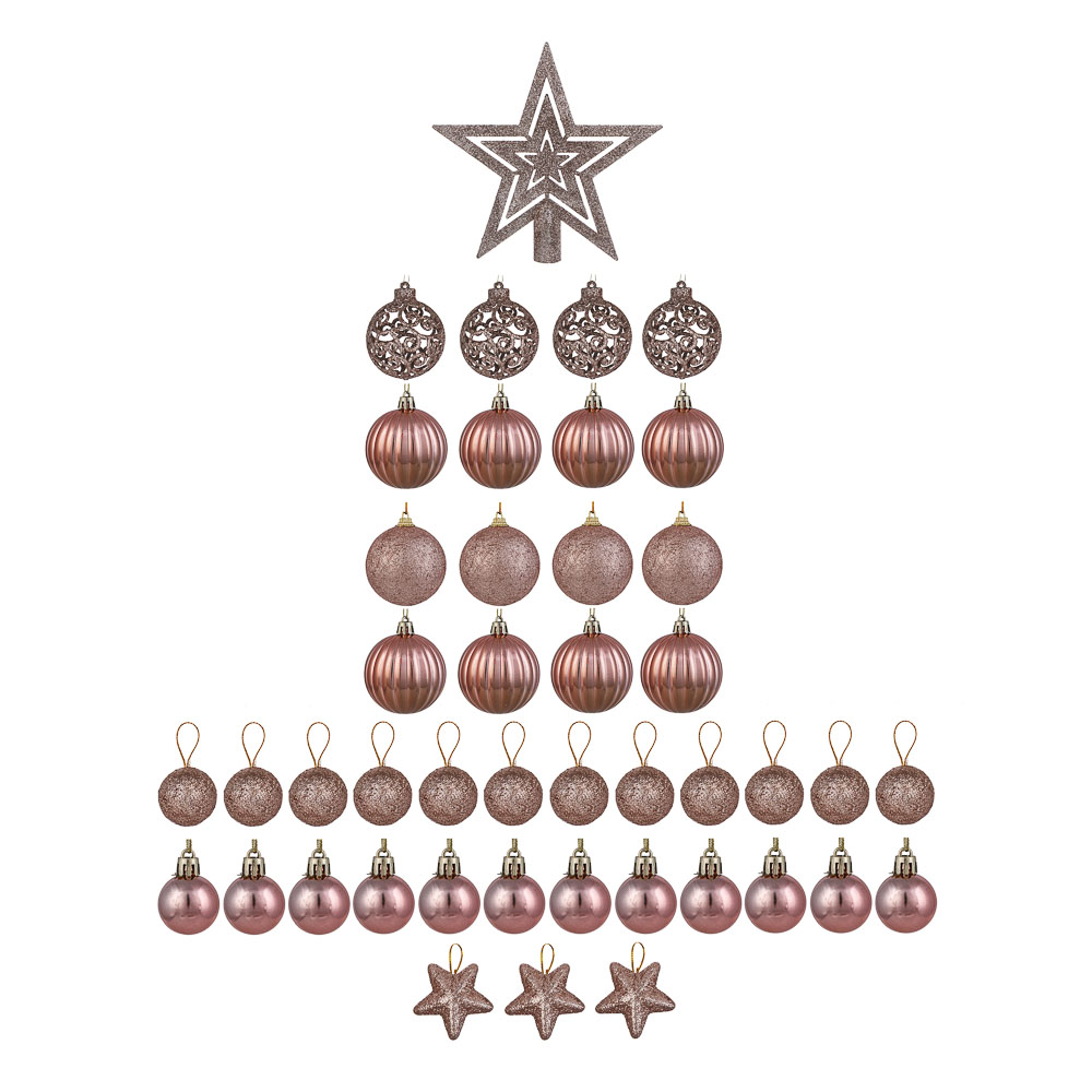 СНОУ БУМ Набор шаров и украшений 44 шт, 3см и 6см, розовое золото - #1