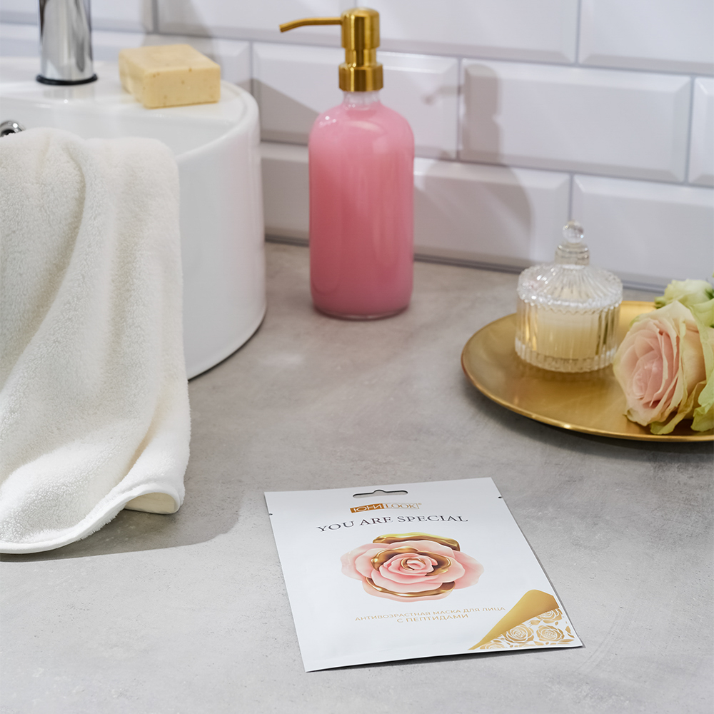 ЮНИLOOK Маска тканевая антивозрастная с пептидами Золотое кружево, 25 мл - #10