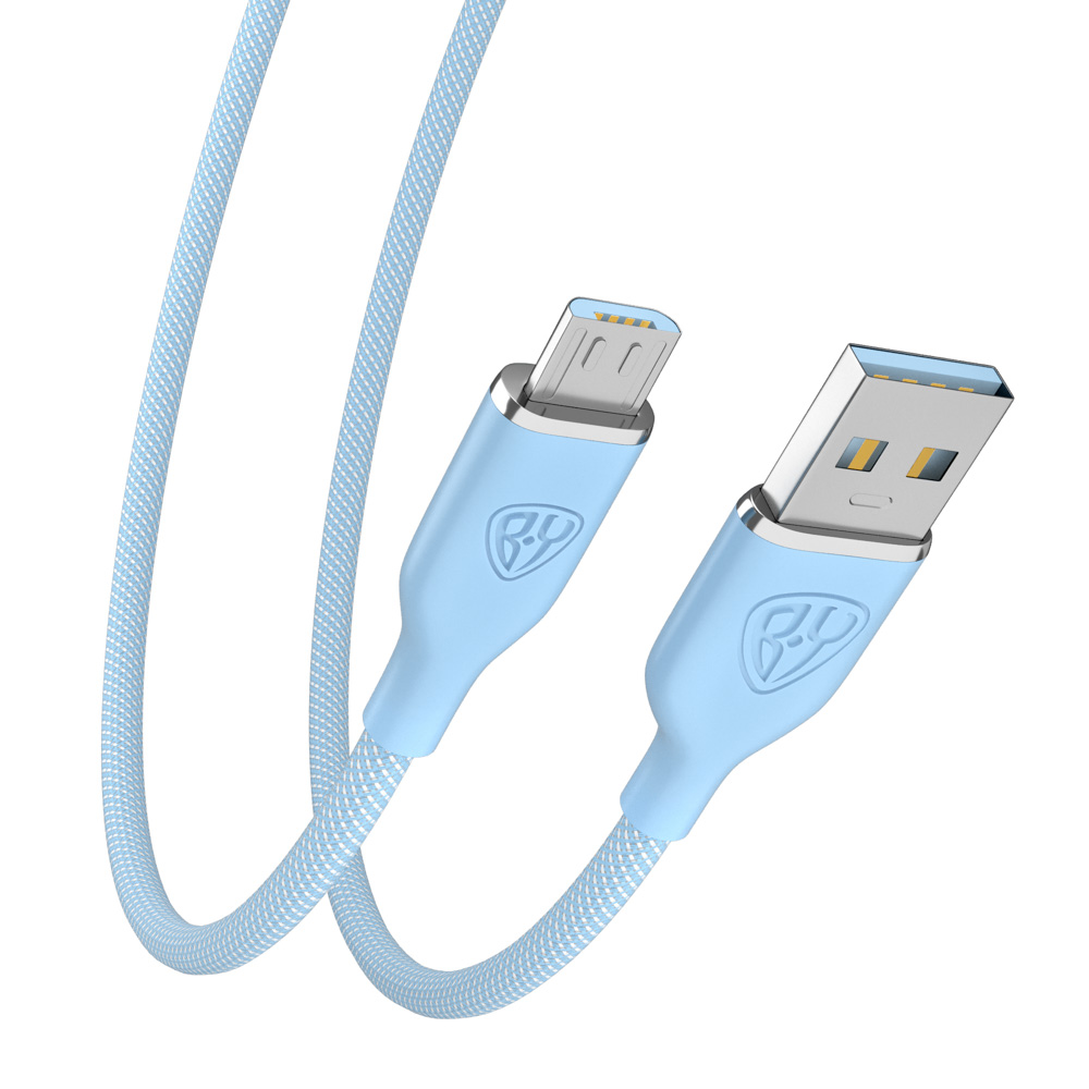 BY Кабель для зарядки Elite Micro USB, 3А, 1м, Быстрая зарядка QC3.0,  100см, голубой купить с выгодой в Галамарт