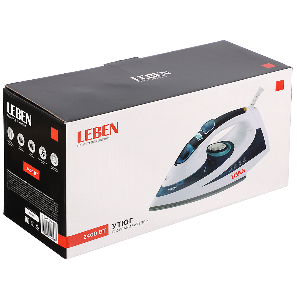 LEBEN Утюг с отпаривателем 2400 Вт, подошва - керамическое покрытие, синий - #11