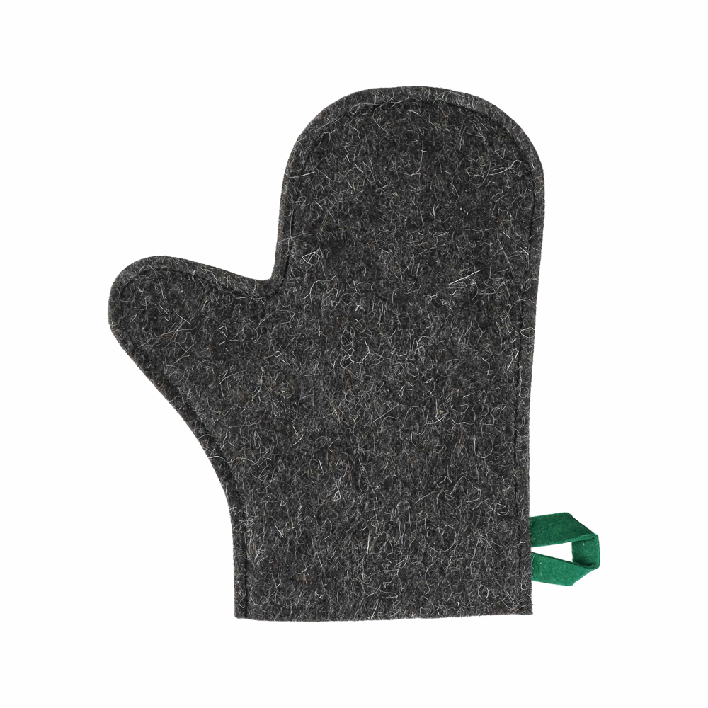 Набор банный ЭКОНОМ 3 предмета (шапка, коврик, рукавица) в пакете, войлок белый/серый - #17