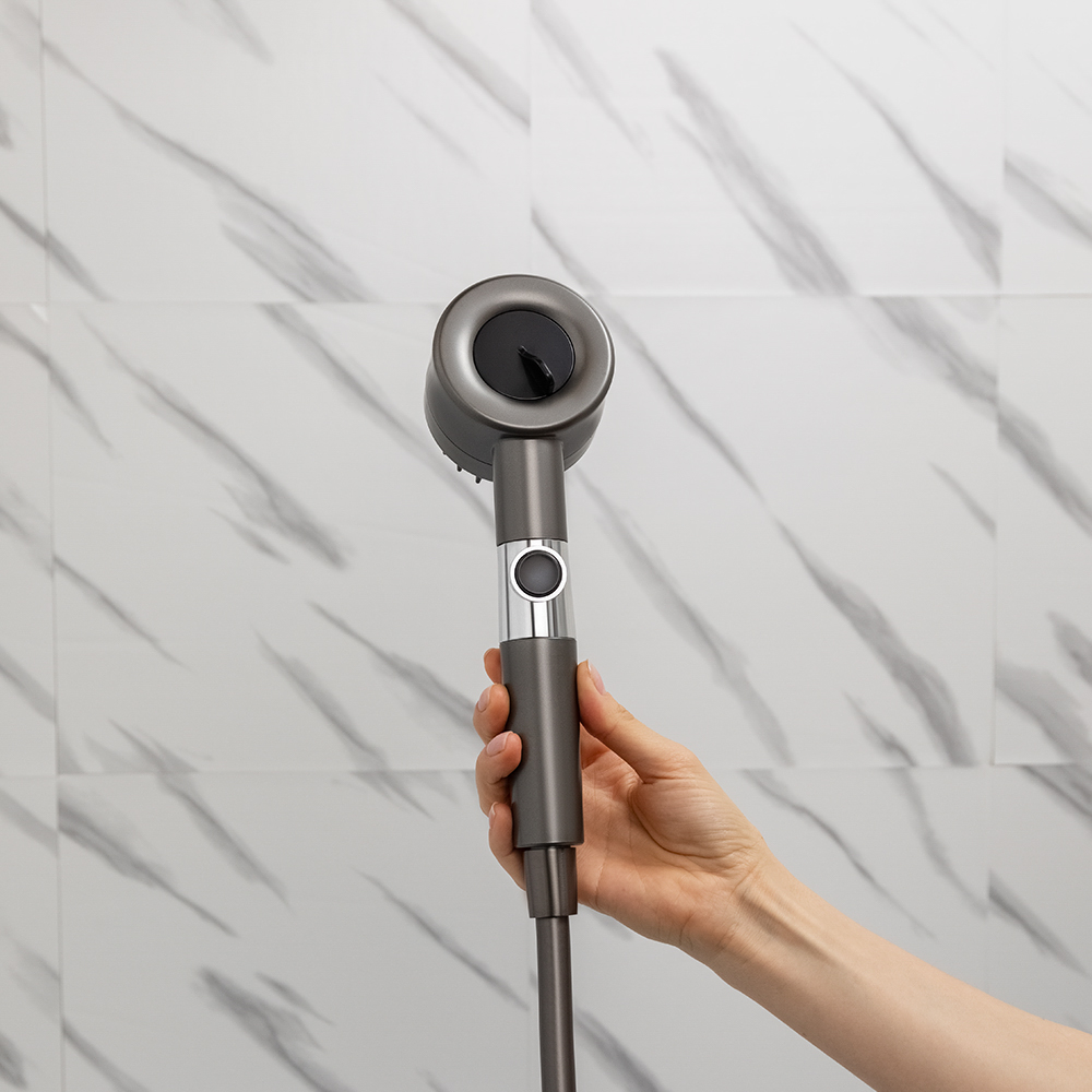 Лейка для душа с массажным эффектом, 3 режима, с фильтром очистки воды, графит - #9