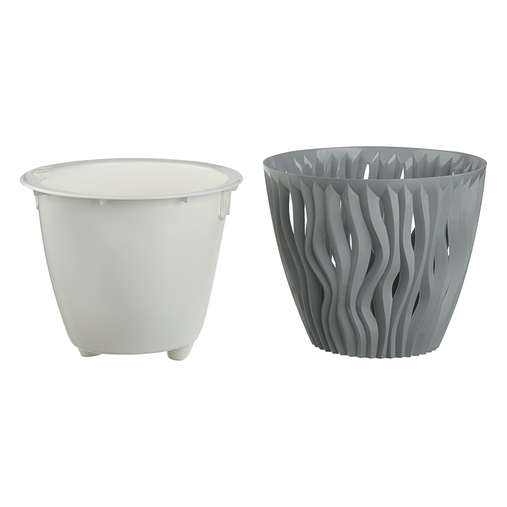 Кашпо для цветов со вставкой "Вдохновение" 4,5л, d21,5см; h17,9см, цвет серый жемчуг - #2