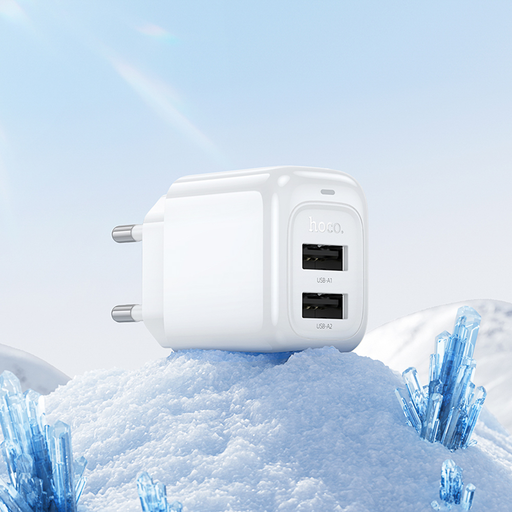 hoco. Зарядное устройство модель CS51A, 2хUSB-A 12W, цвет: белый - #9