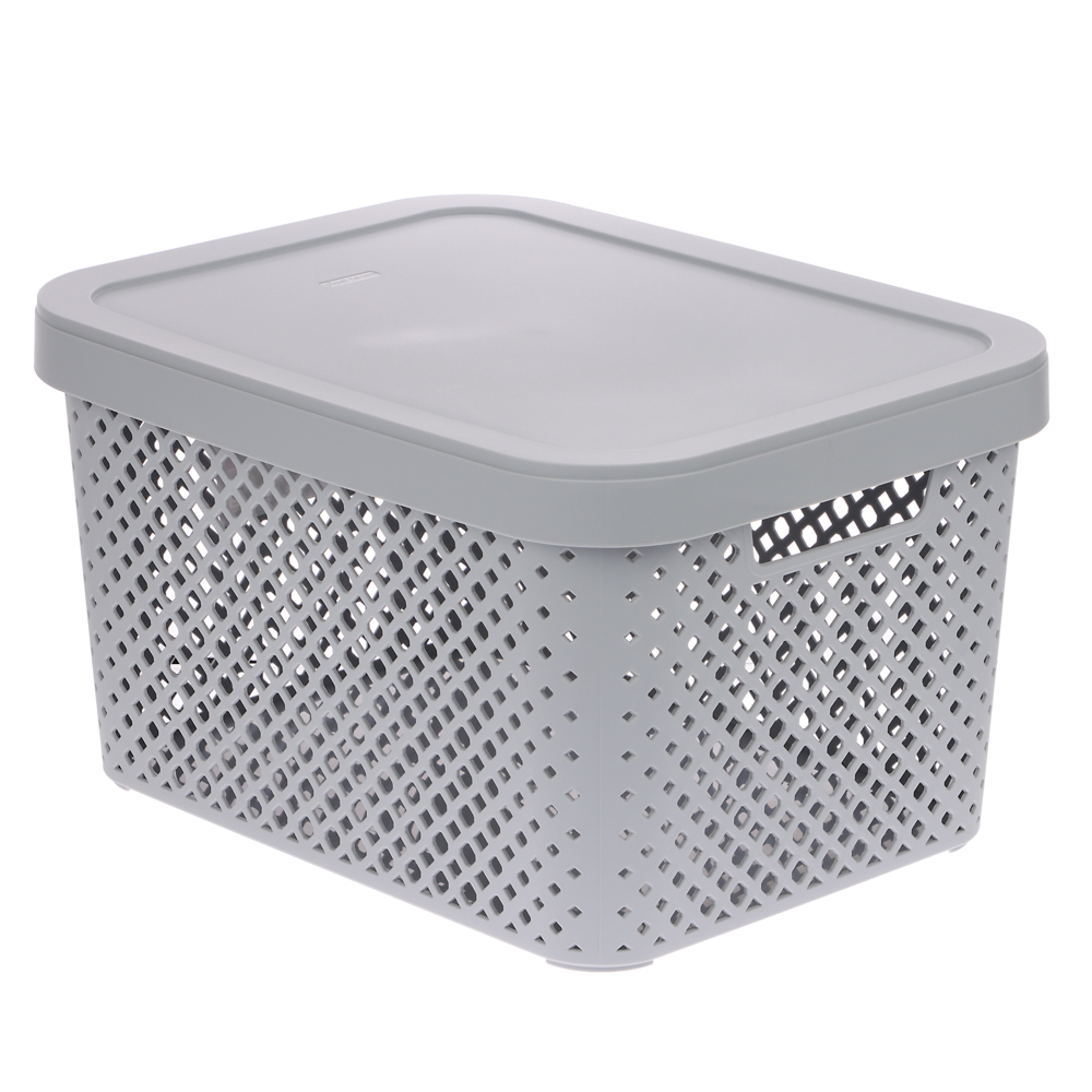 Корзина для хранения с крышкой Plast Team STOCKHOLM, 15 л серый шторм - #1