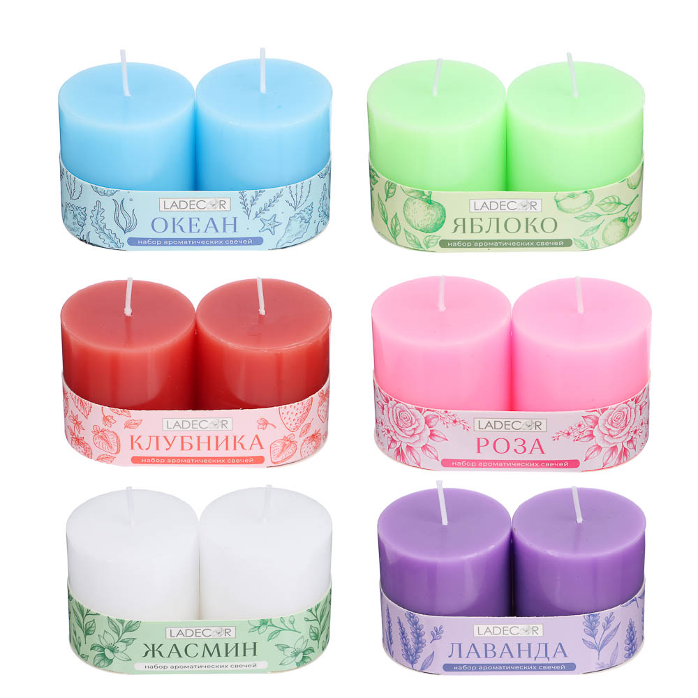 LADECOR Набор свечей, 2 шт, 5x5 см, парафин, 6 цветов - #1