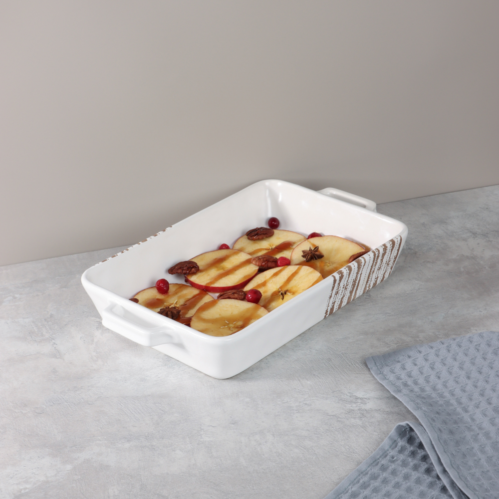MILLIMI Форма для запекания и сервировки прямоугол.с ручками, керамика, 31х19х5,5см, 1,4л, белая - #12