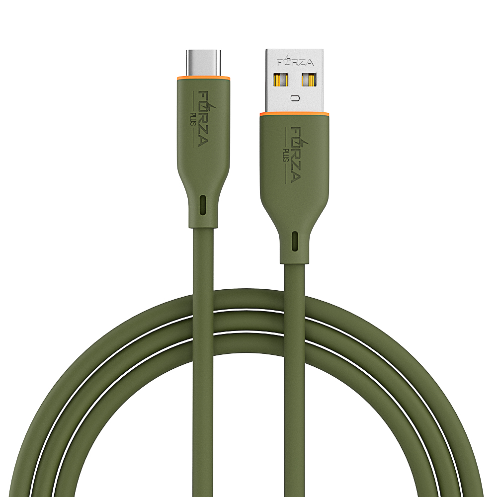 Кабель для зарядки USB(A)-Type C FORZA Олива, 1м, быстр зарядка 3А, QC, PD 20Вт, силикон., оливковый - #1