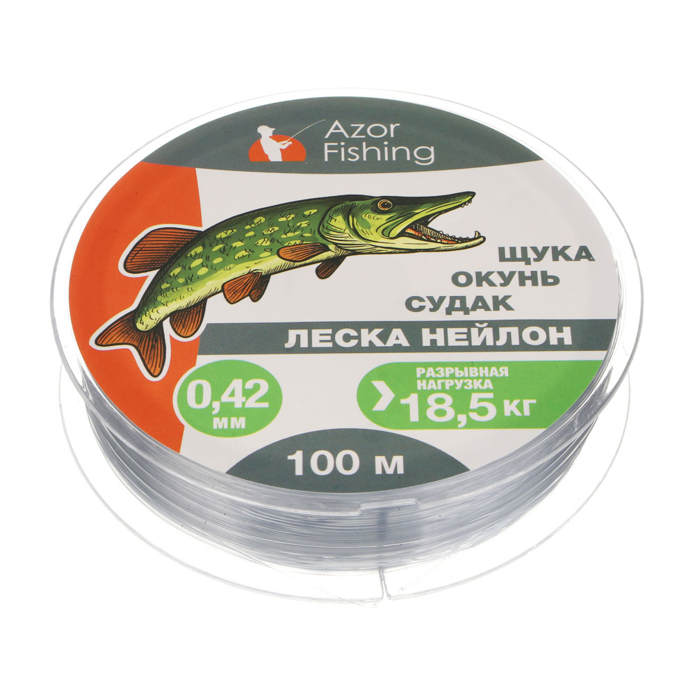 Леска "Щука, Окунь, Судак" тм AZOR FISHING, нейлон, 100м, 0,42мм, 18,5кг, серая - #2