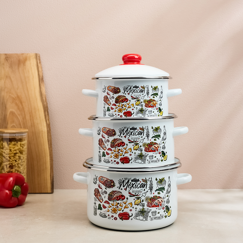 Мексика Кастрюля цилиндрическая эмалированная 2л - #13