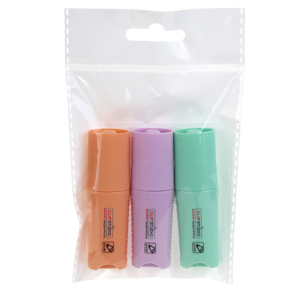 ClipStudio Текстовыделители мини, толщина линии 4.8 мм, набор 3 цвета, ОПП пакет с подвесом - #5