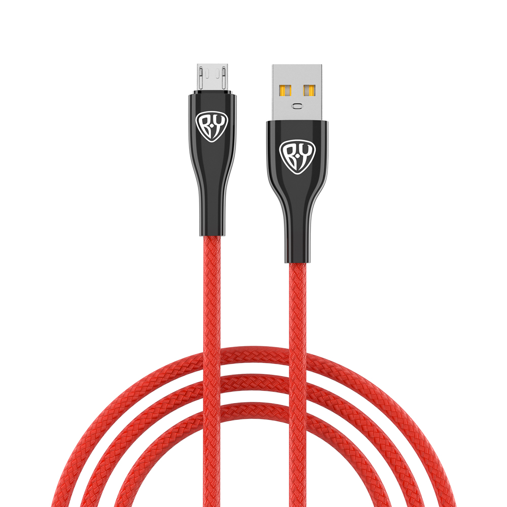 BY Кабель для зарядки Smart Micro USB, 1м, 3A, Быстрая зарядка QC 3.0, тканевая оплетка, красный - #1