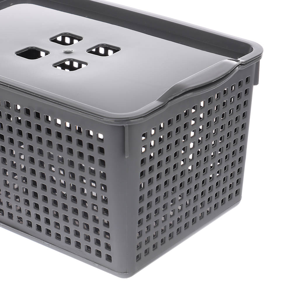 Корзинка Лофт 5,3л 295х185х145мм с крышкой белый, серый - #5