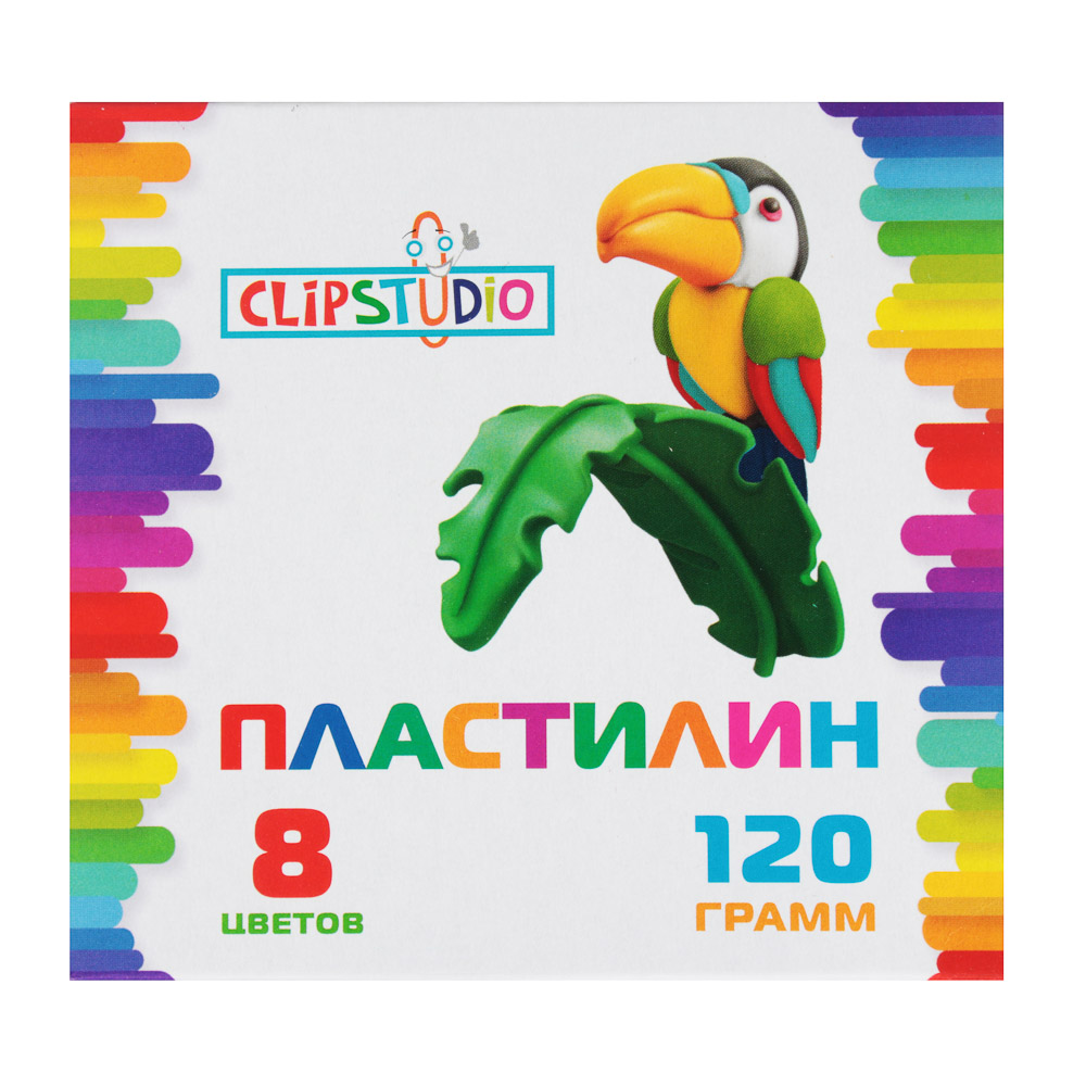 ClipStudio Пластилин 8 цветов 120 грамм, в картонном выдвижном пенале - #1