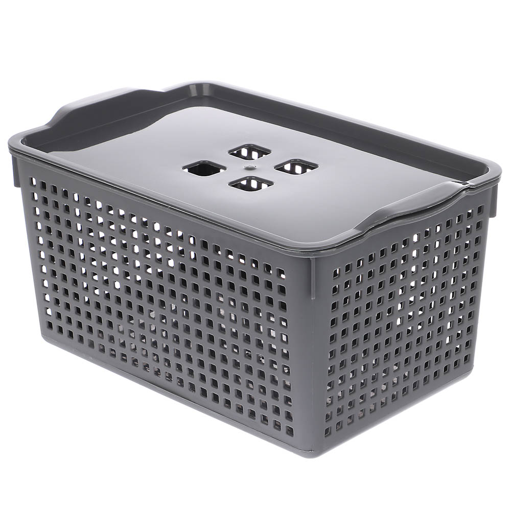 Корзинка Лофт 5,3л 295х185х145мм с крышкой белый, серый - #2