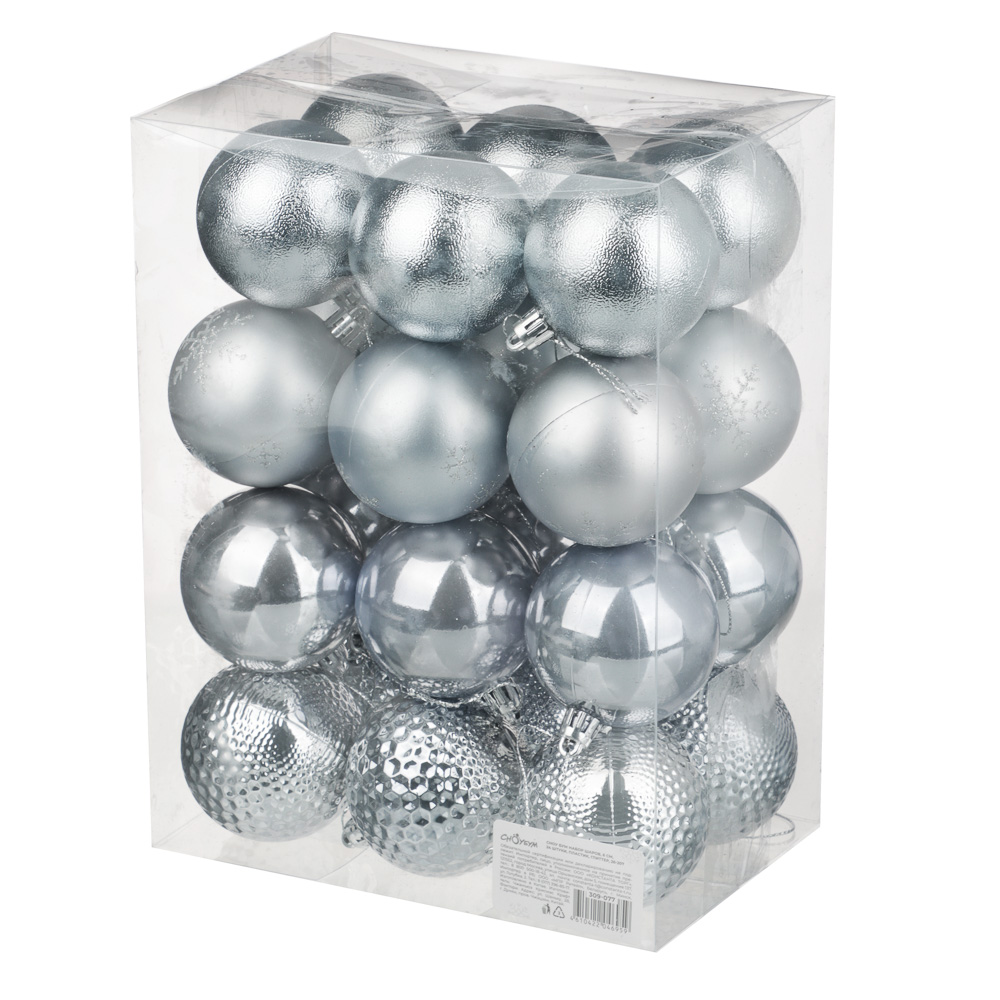 СНОУ БУМ Набор шаров 6 см, 24 шт, пластик, глиттер, 26-207 - #4