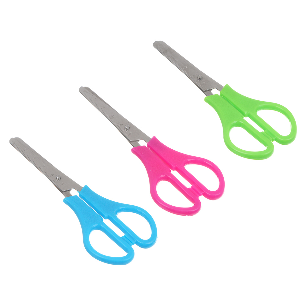 ClipStudio Ножницы школьные 13см с линейкой, пластиковые ручки, 3 цвета, на карточке с подвесом - #1