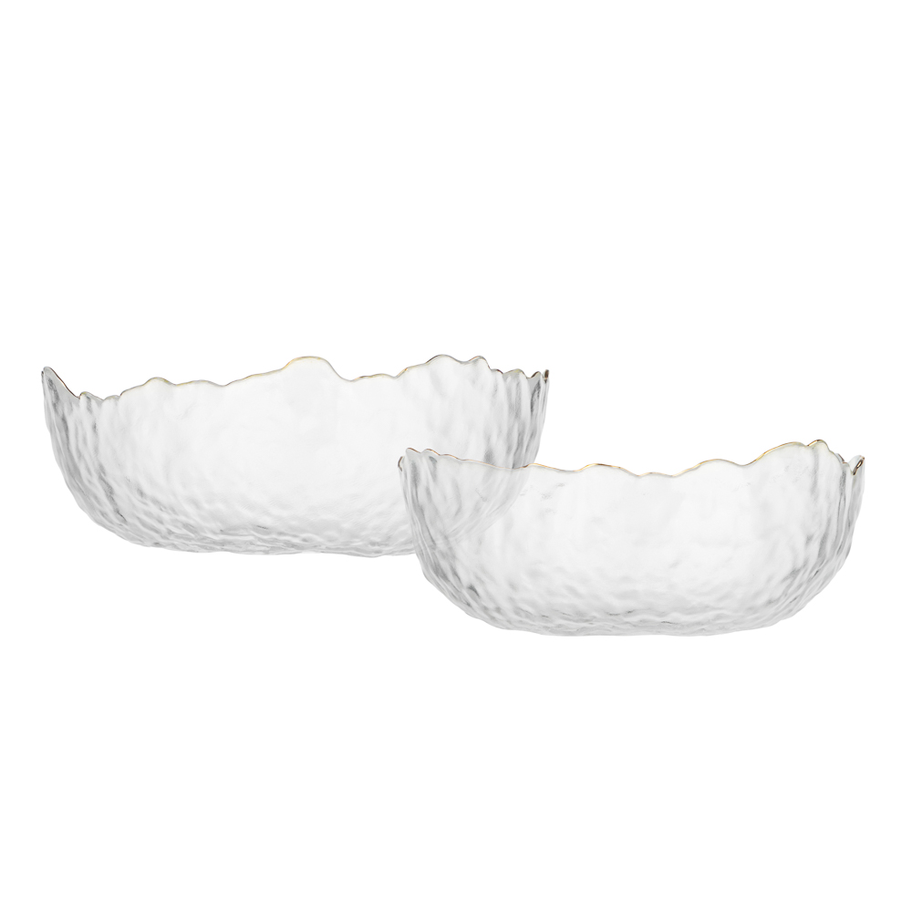 MILLIMI Набор салатников 2 шт, 17x16,5x7,5см / 20x20x9см, стекло, прозрачный с золотой каймой - #3