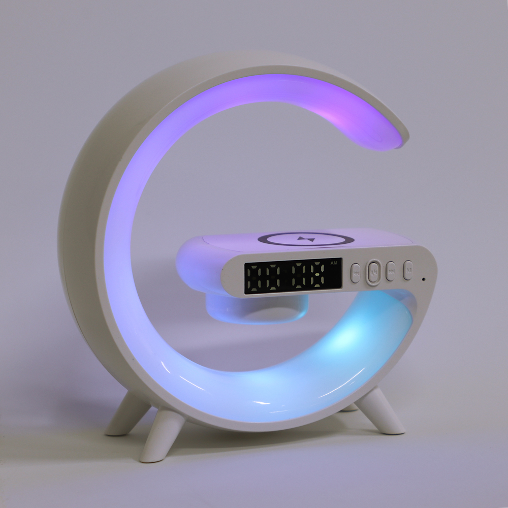 BY Светильник-ночник светодиодный Mун RGB 2Вт, Qi 5Вт, колонка 3Вт, часы, USB type-C 5В, белый - #6