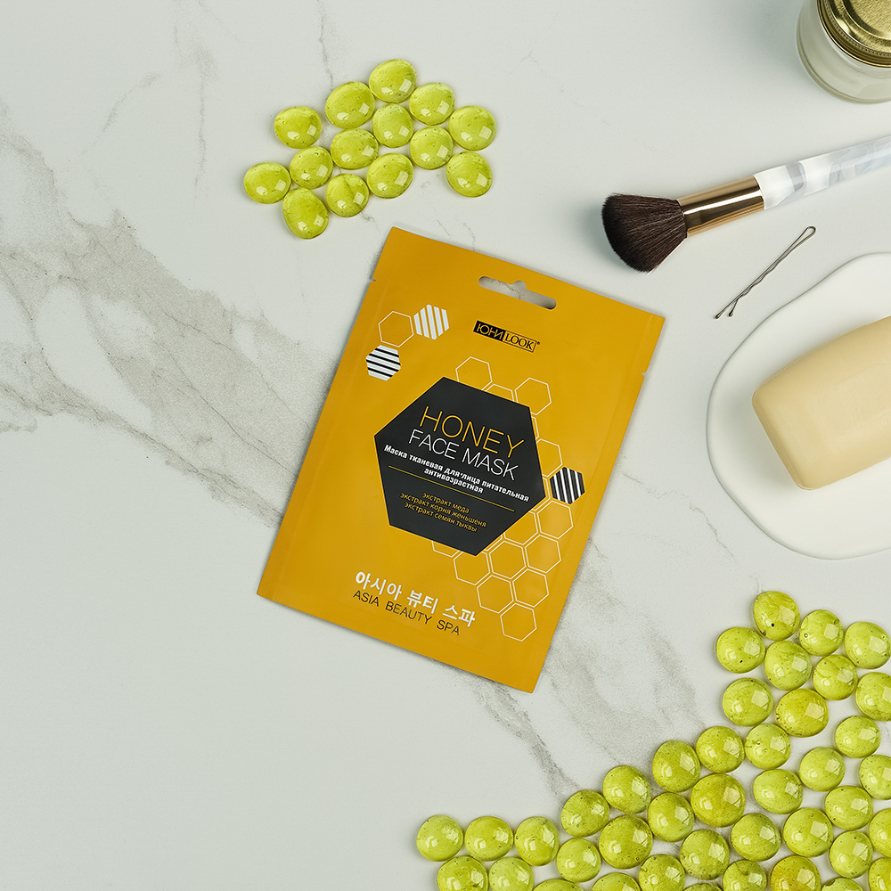 ЮНИLOOK Маска тканевая питательная антивозрастная для лица с экстрактами меда и корня женьшеня, 22мл - #10