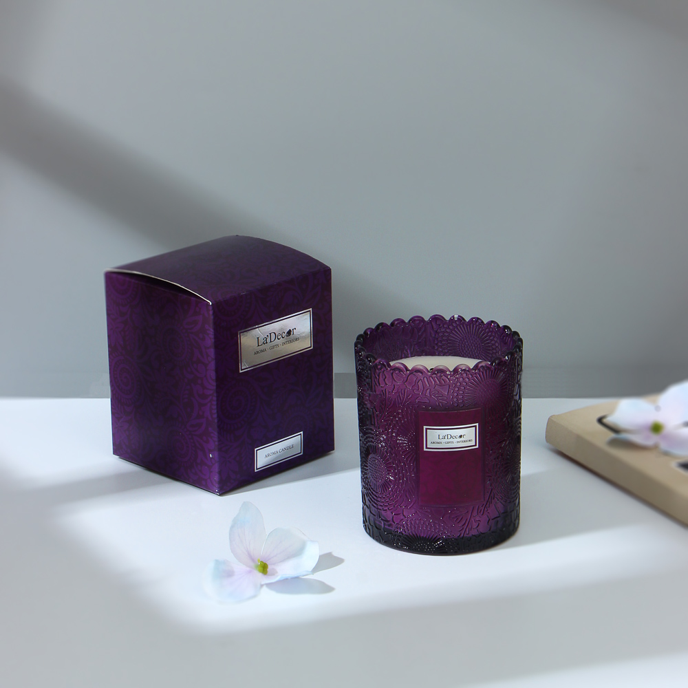 Свеча ароматическая LADECOR, в подсвечнике, фиолетовый, 200 г - #1
