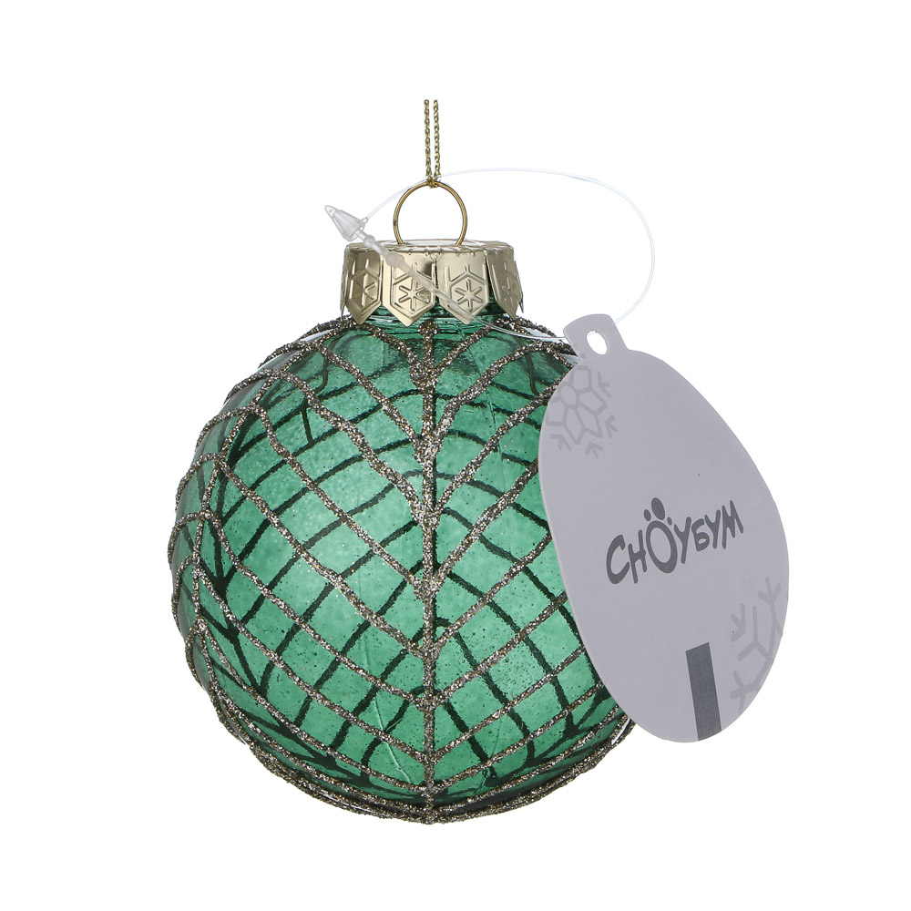 СНОУ БУМ Шар пластик 8 см, изумрудный, прозрачный с узором - #4