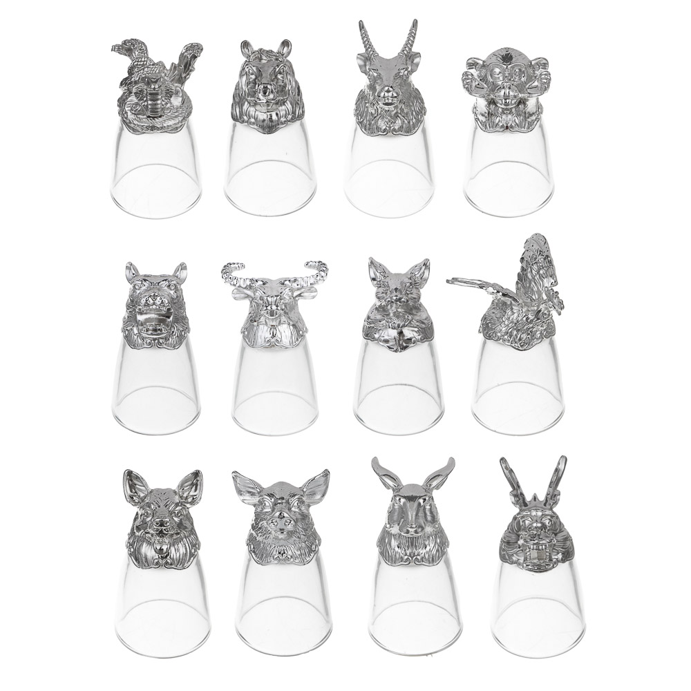 Набор стопок стеклянных Знаки зодиака 12пр, серебро - #1