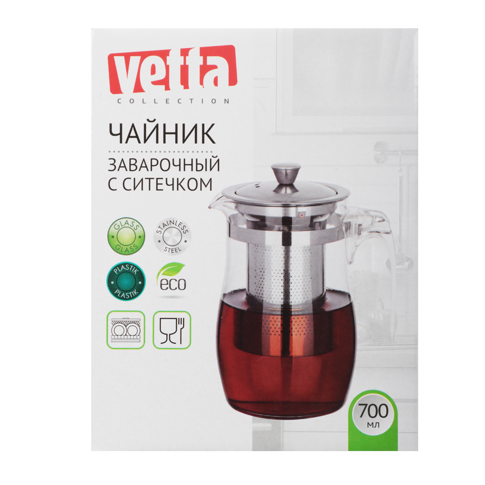 VETTA Чайник заварочный 700мл с ситечком, нерж.сталь, стекло, полистирол - #8