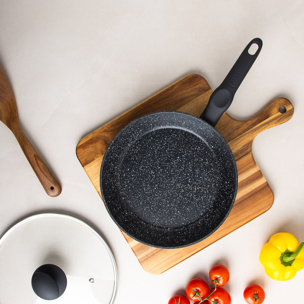 SATOSHI Стоун Сковорода литая с крышкой d24см, антипригарное покрытие мрамор, индукция - #17