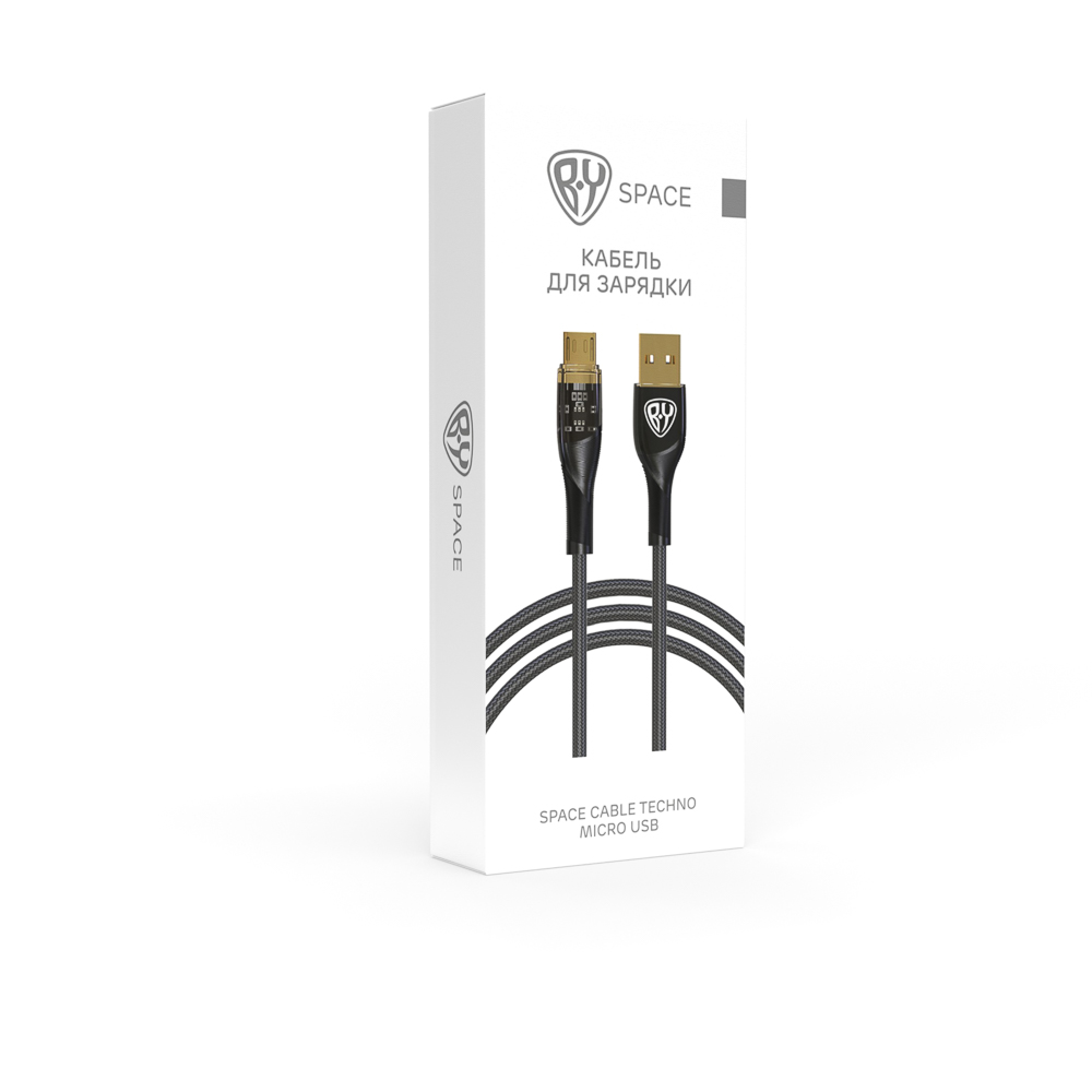 BY Кабель для зарядки Space Cable Techno Micro USB, 1 м, 3А, Быстрая зарядка QC3.0, черный - #2