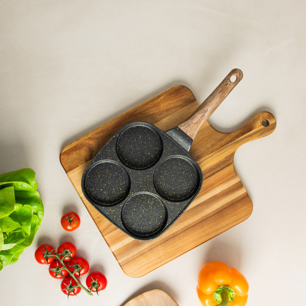 SATOSHI Карнуа Сковорода литая с крышкой, 4 секции, 18см, антипригарное покрытие мрамор, индукция - #16