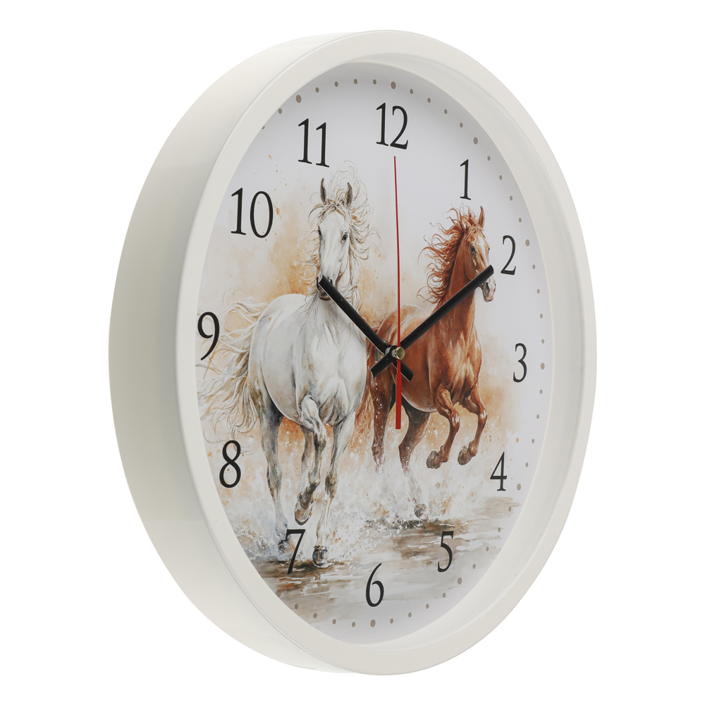 Часы настенные круг d=30см, корпус белый, "Лошади" - #2