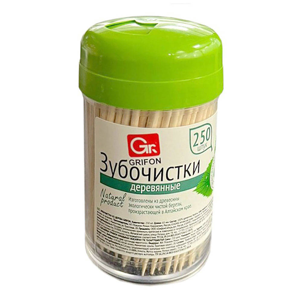 Зубочистки из дерева GRIFON 250 шт. в пластиковой баночке - #1
